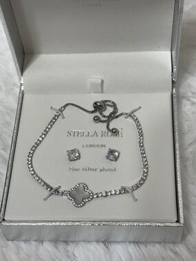 STELLA ROSE Silver Plated  Crystal Bracelet & Stud Earrings Set